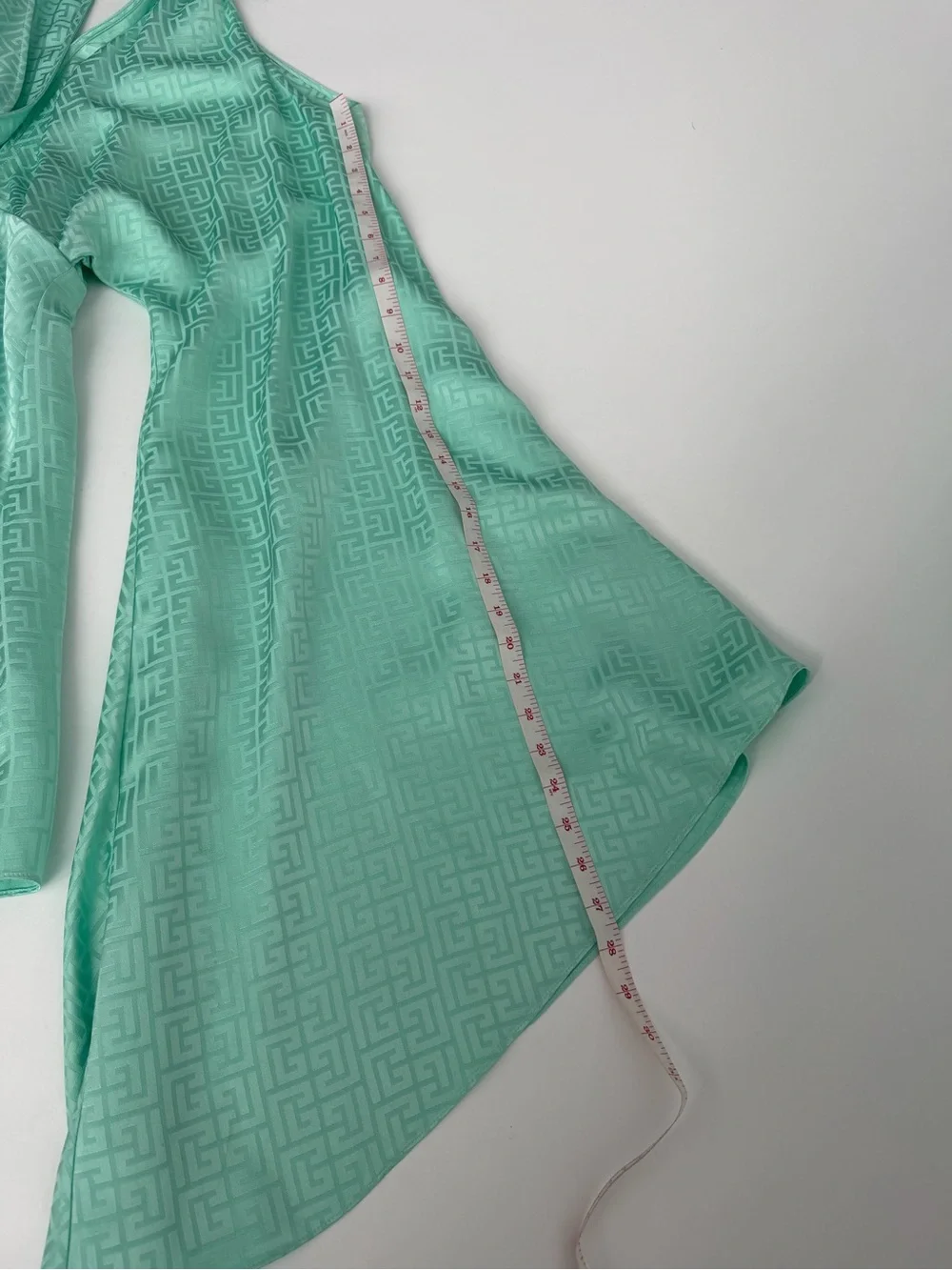 BALMAIN MONOGRAM CAPE-SLEEVE COLD-SHOULDER MINI KAFTAN DRESS SZ 34